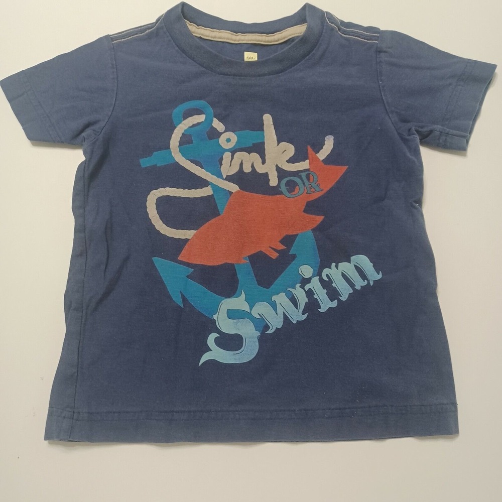 Tea Collection Baby Boy Tee Shirt Sink Or Swim Crew Cut Blue Short 100% Cotton